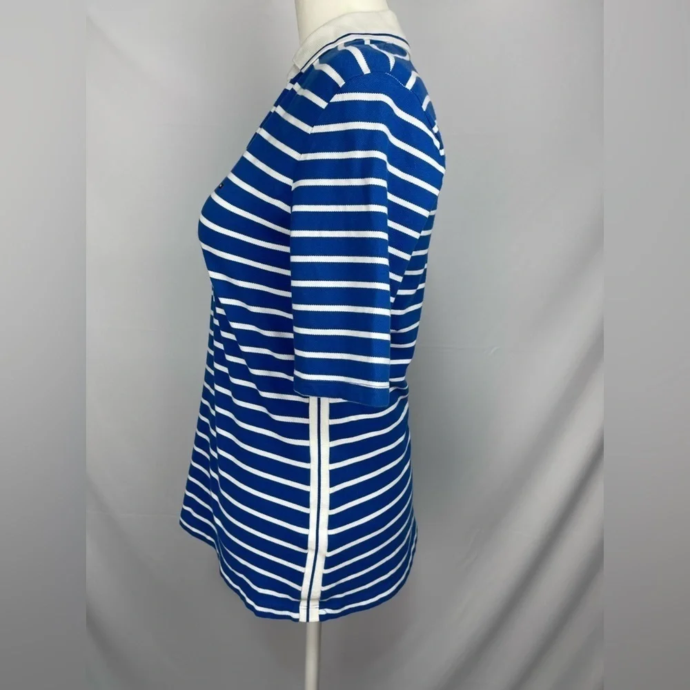 Tommy Hilfiger polo shirt open V-neck white and blue stripes women’s size S - Picture 4 of 17